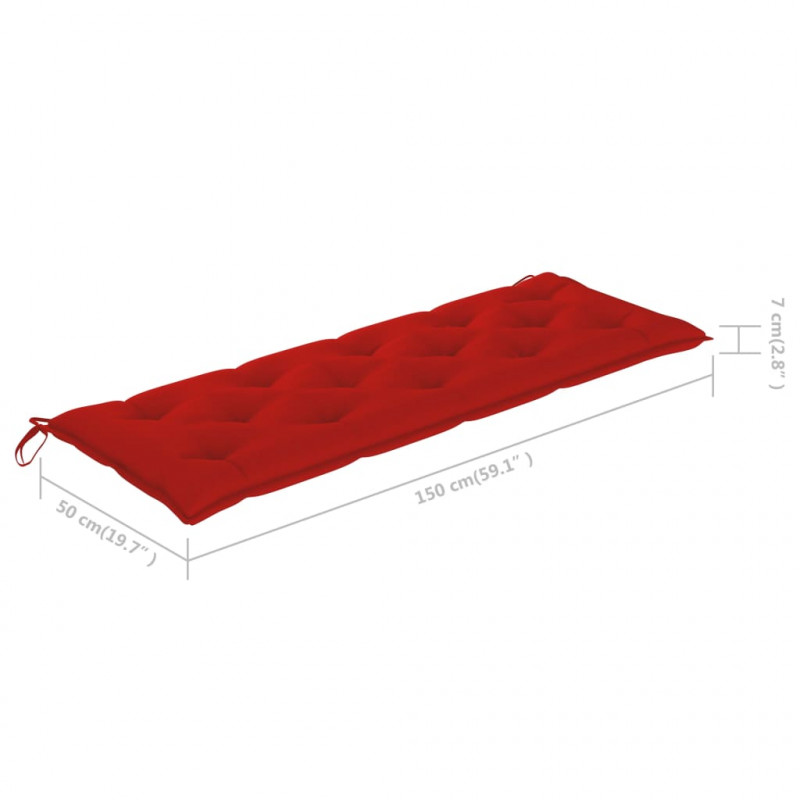 Ławka ogrodowa z czerwoną poduszką, 150 cm, lite drewno tekowe