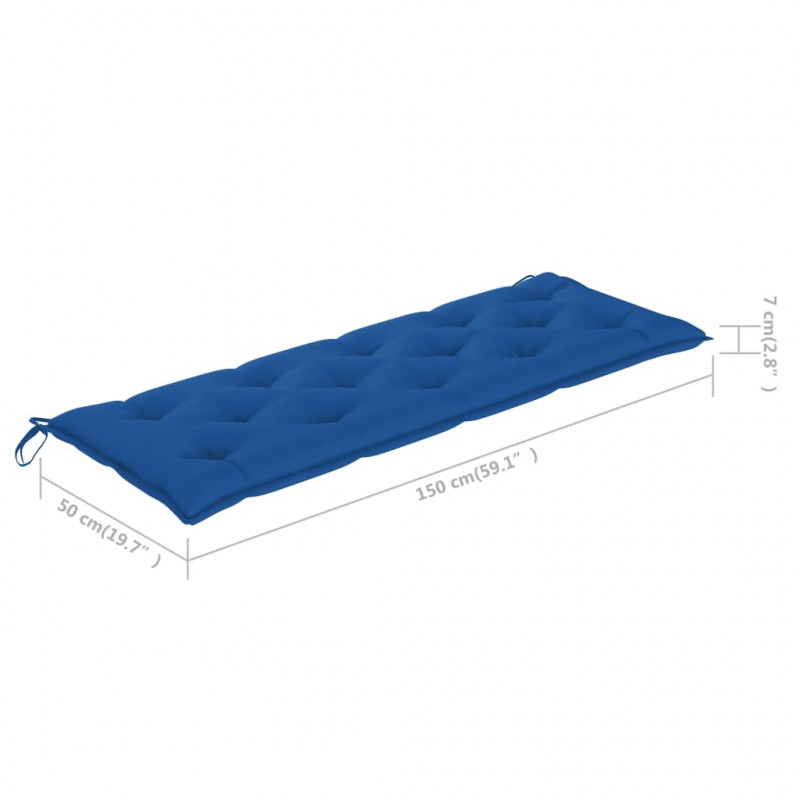 Ławka ogrodowa z niebieską poduszką, 150 cm, lite drewno tekowe