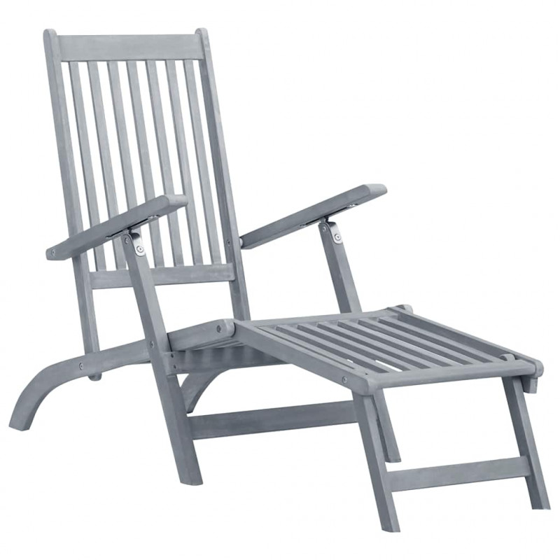 Leżak tarasowy z podnóżkiem i poduszką, lite drewno akacjowe