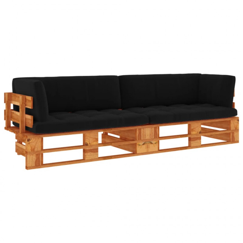 Sofa 2-os. z palet, z poduszkami, miodowy brąz, drewno sosnowe