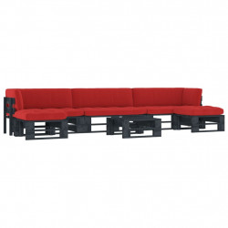 6-cz. zestaw wypoczynkowy z palet, z poduszkami, czarny, sosna