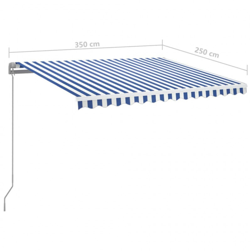 Ręcznie zwijana markiza z LED, 350 x 250 cm, niebiesko-biała