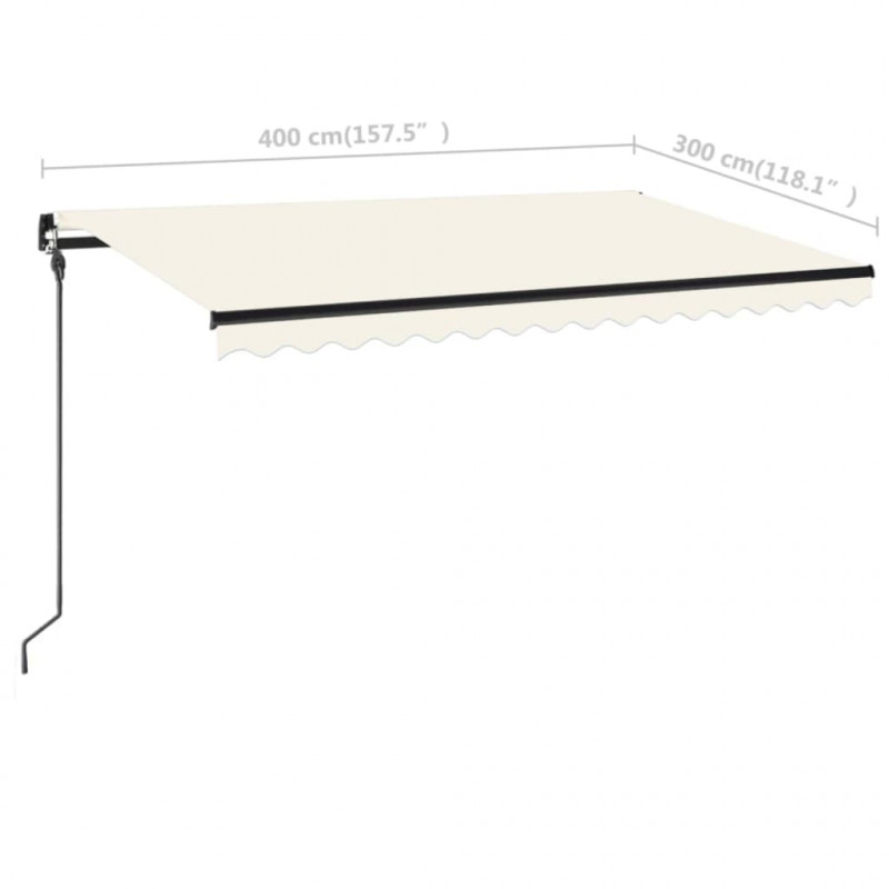 Ręcznie zwijana markiza z LED, 400 x 300 cm, kremowa