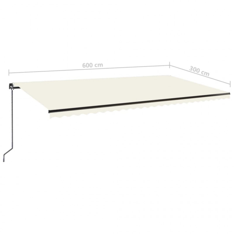 Ręcznie zwijana markiza z LED, 600 x 300 cm, kremowa