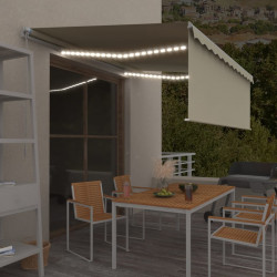 Ręcznie zwijana markiza z zasłoną i LED, 4,5x3 m, kremowa
