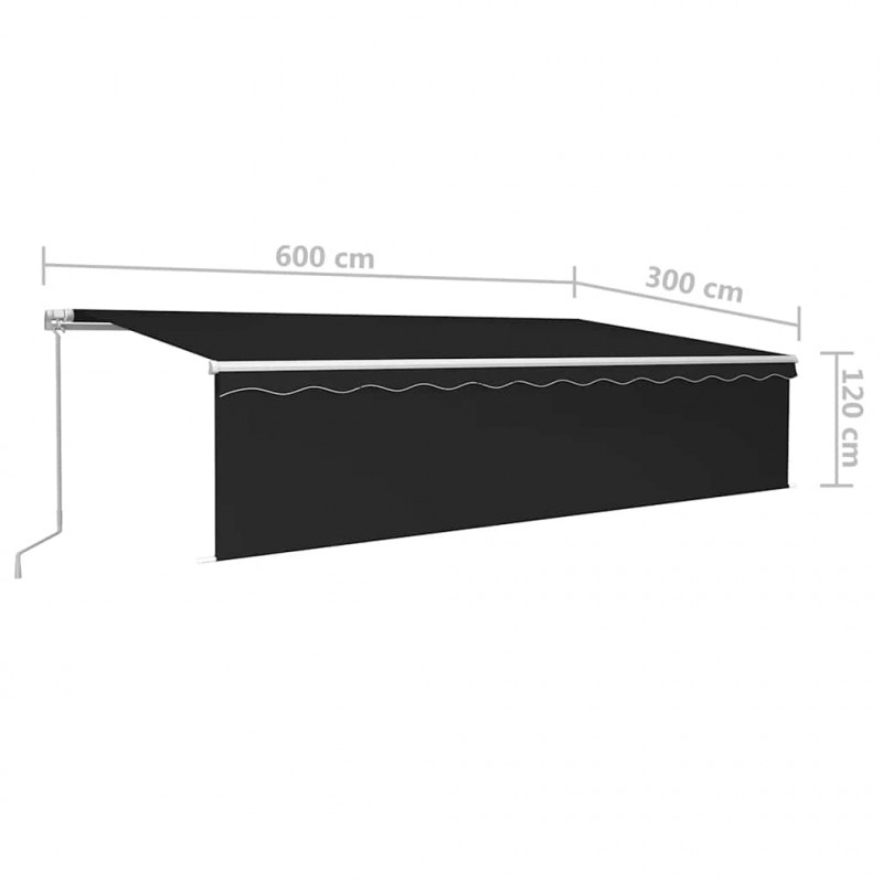 Ręcznie zwijana markiza z zasłoną, 6x3 m, antracytowa
