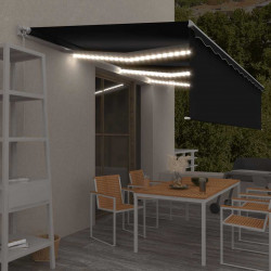 Ręcznie zwijana markiza z zasłoną i LED, 6x3 m, antracytowa