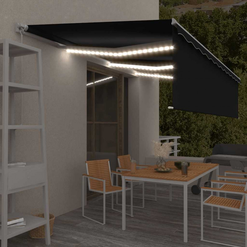 Ręcznie zwijana markiza z zasłoną i LED, 6x3 m, antracytowa