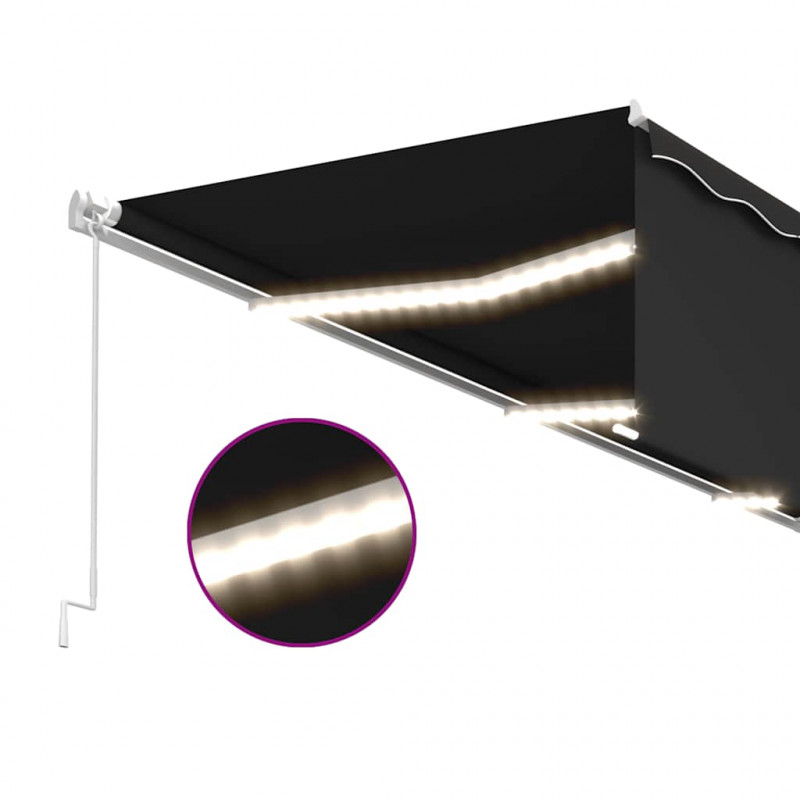 Ręcznie zwijana markiza z zasłoną i LED, 6x3 m, antracytowa