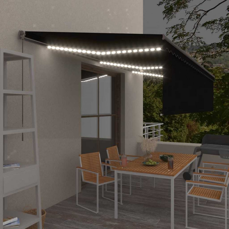 Ręcznie zwijana markiza z zasłoną i LED, 6x3 m, antracytowa