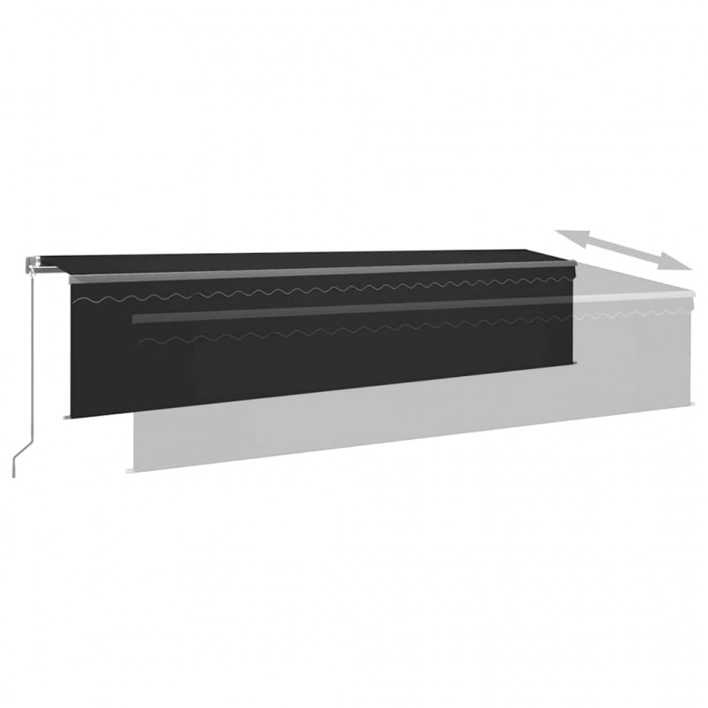 Ręcznie zwijana markiza z zasłoną i LED, 6x3 m, antracytowa
