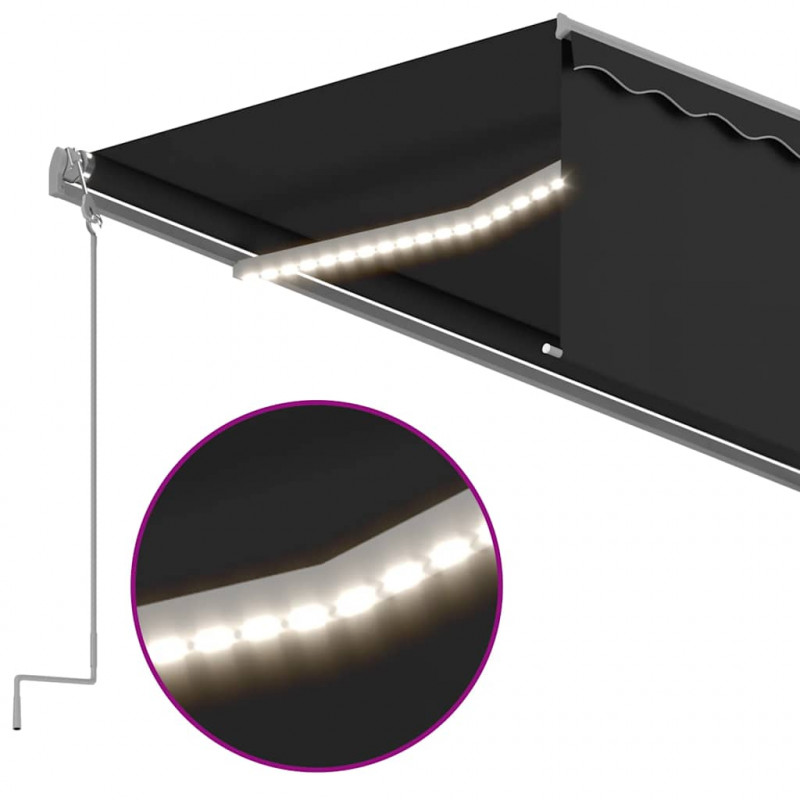 Ręcznie zwijana markiza z zasłoną i LED, 6x3 m, antracytowa