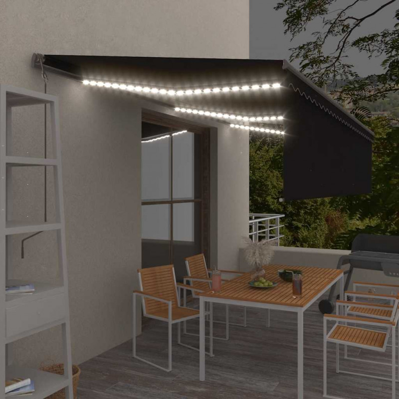 Automatycznie zwijana markiza, LED i czujnik wiatru, 6x3 m