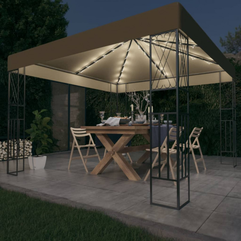 Altana ze sznurem lampek LED, 3x3 m, tkanina w kolorze taupe