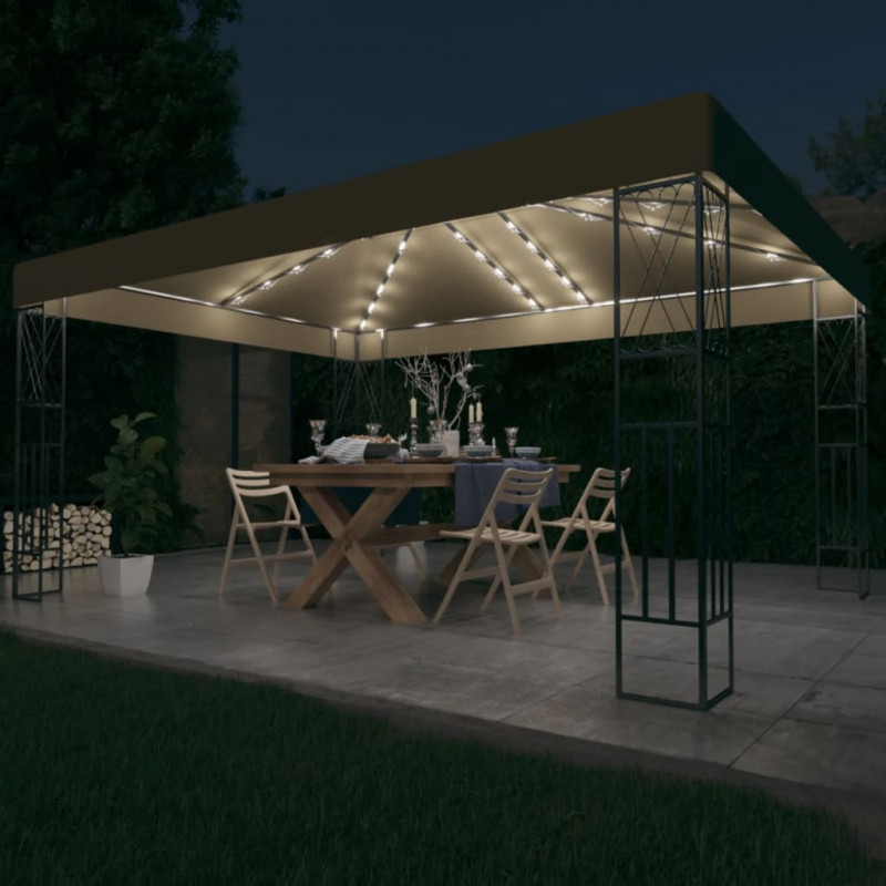 Altana ze sznurem lampek LED, 3x4 m, tkanina w kolorze taupe