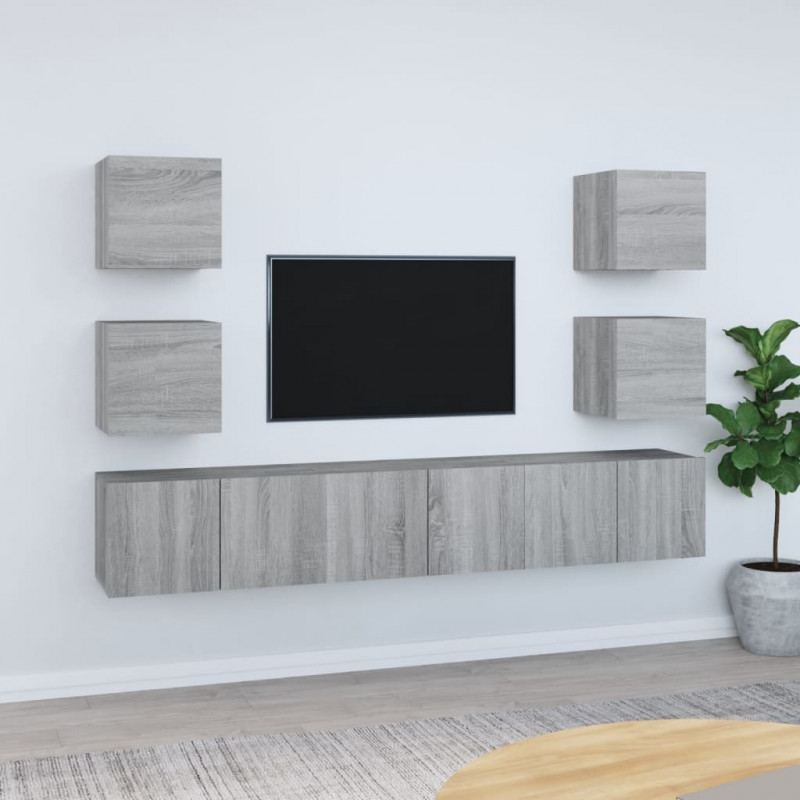 Zestaw 7 szafek TV, szary dąb sonoma, materiał drewnopochodny