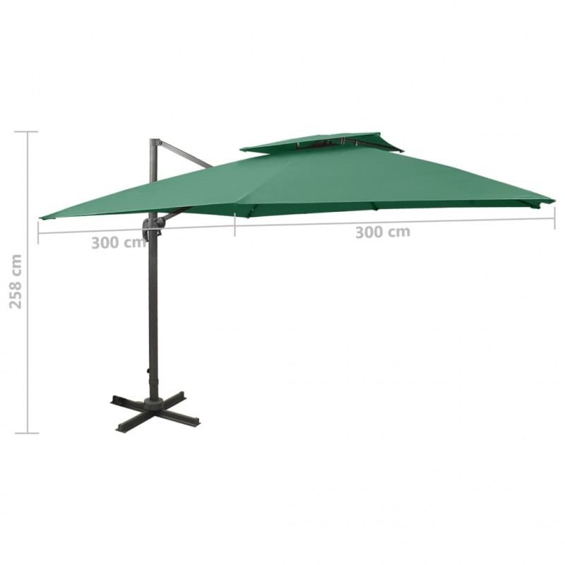 Parasol wiszący z podwójną czaszą, 300x300 cm, zielony