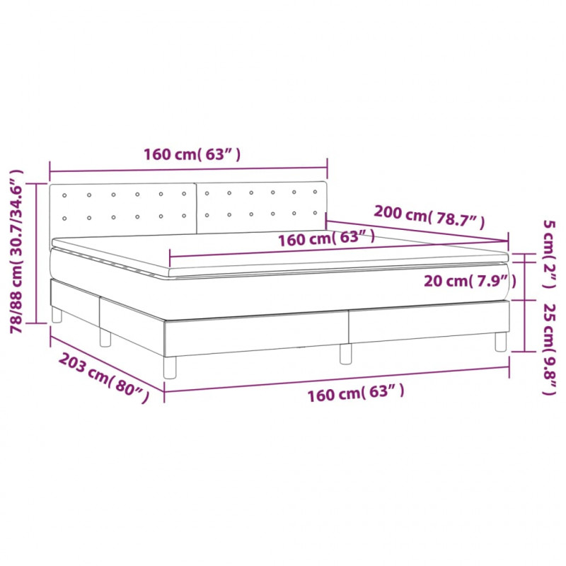 Łóżko kontynentalne z LED, materac, kremowe, ekoskóra 160x200cm