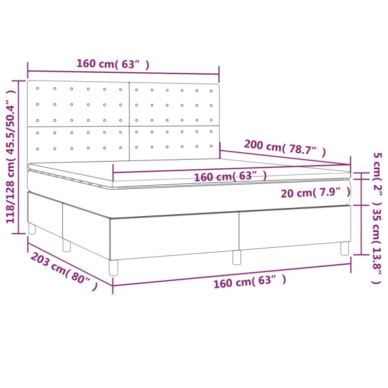 Łóżko kontynentalne z LED, materac, kremowe, ekoskóra 160x200cm