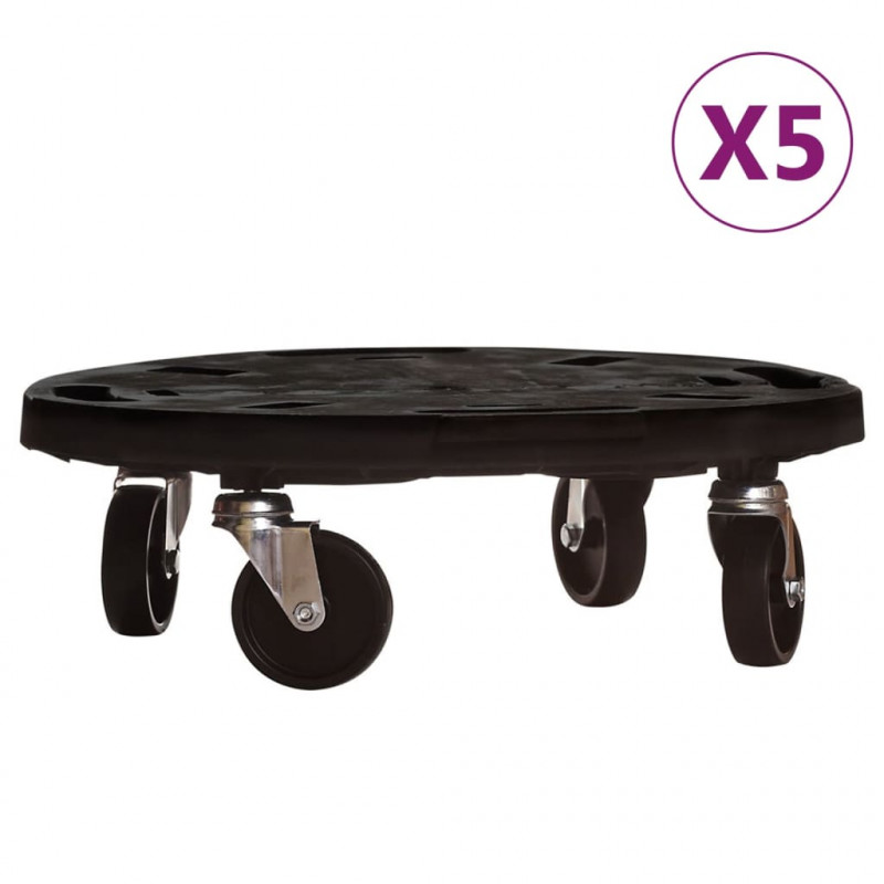 Podstawki pod donicę, z kółkami, 5 szt., 40 cm, czarne, 275 kg