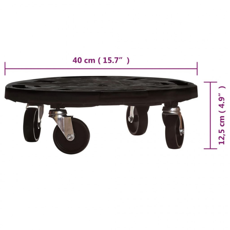 Podstawki pod donicę, z kółkami, 5 szt., 40 cm, czarne, 275 kg