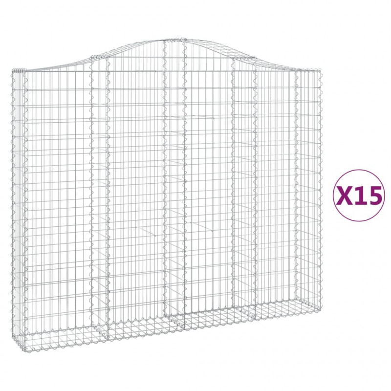Kosze gabionowe, 15 szt, 200x30x160/180cm, galwanizowane żelazo