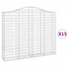 Kosze gabionowe, 15 szt, 200x30x160/180cm, galwanizowane żelazo