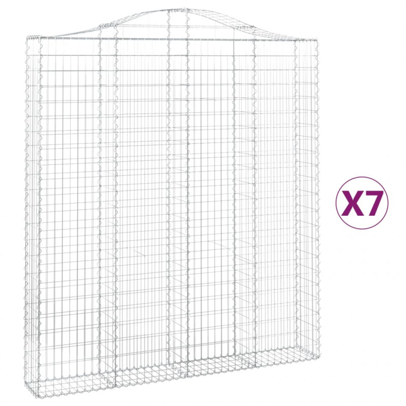 Kosze gabionowe, 7 szt, 200x30x220/240 cm, galwanizowane żelazo