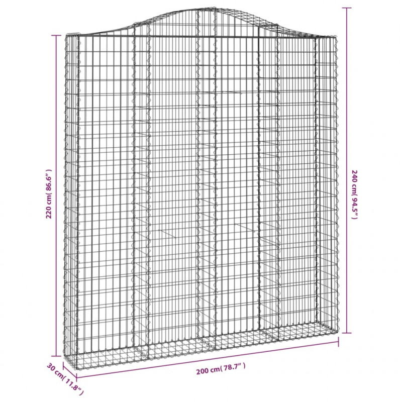 Kosze gabionowe, 7 szt, 200x30x220/240 cm, galwanizowane żelazo