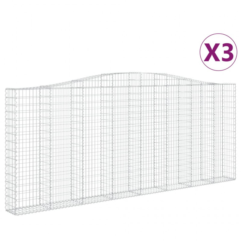 Kosze gabionowe, 3 szt, 400x30x160/180 cm, galwanizowane żelazo