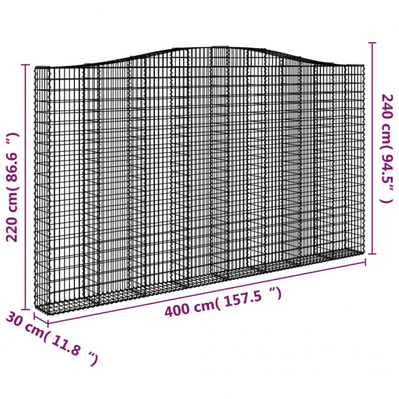 Kosze gabionowe, 9 szt, 400x30x220/240 cm, galwanizowane żelazo