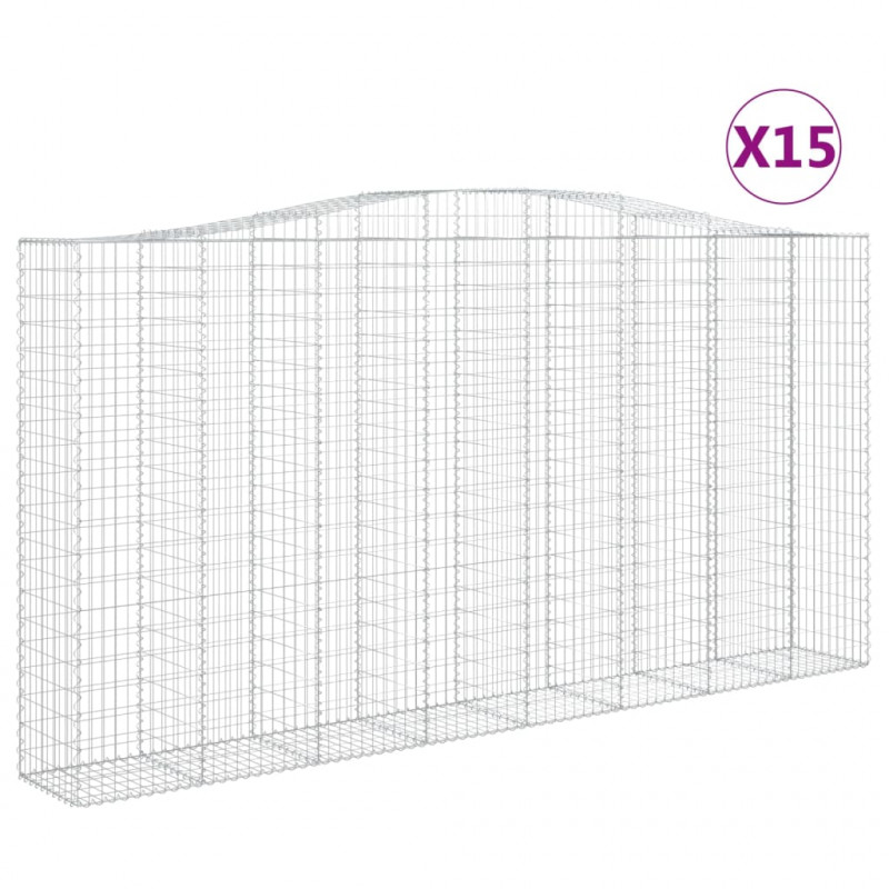 Kosze gabionowe, 15 szt, 400x50x200/220cm, galwanizowane żelazo