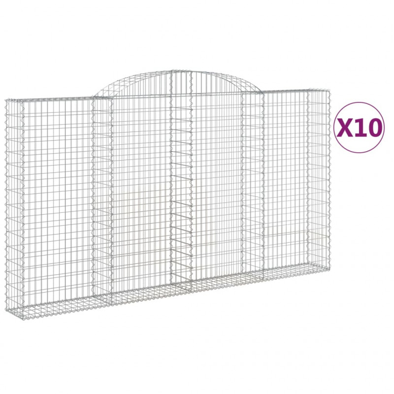 Kosze gabionowe, 10 szt, 300x30x160/180cm, galwanizowane żelazo