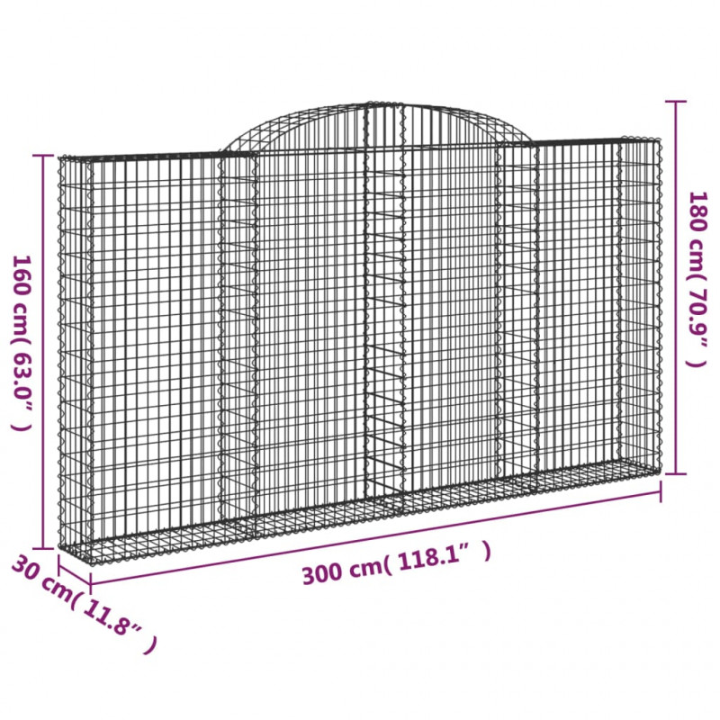 Kosze gabionowe, 10 szt, 300x30x160/180cm, galwanizowane żelazo