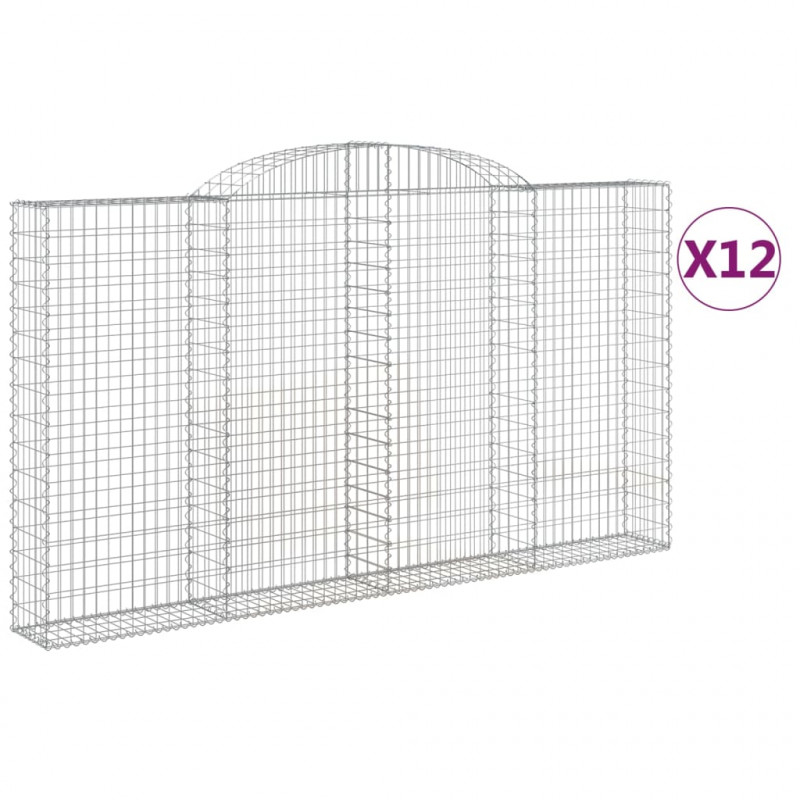 Kosze gabionowe, 12 szt, 300x30x160/180cm, galwanizowane żelazo