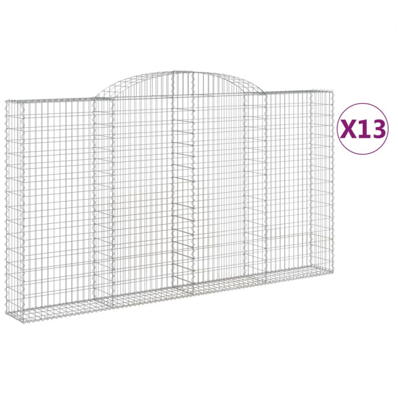Kosze gabionowe, 13 szt, 300x30x160/180cm, galwanizowane żelazo