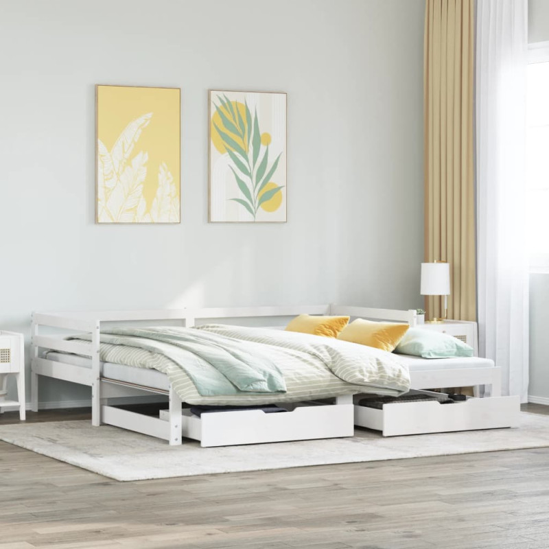 Sofa rozsuwana z szufladami, bez materaca, białe, 80x200 cm