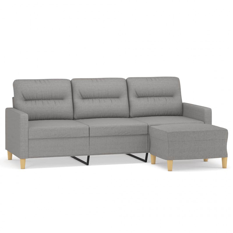 3-osobowa sofa z podnóżkiem, jasnoszara, 180 cm, tkaniną