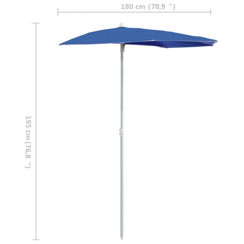 Półokrągły parasol ogrodowy na słupku, 180x90 cm, lazurowy