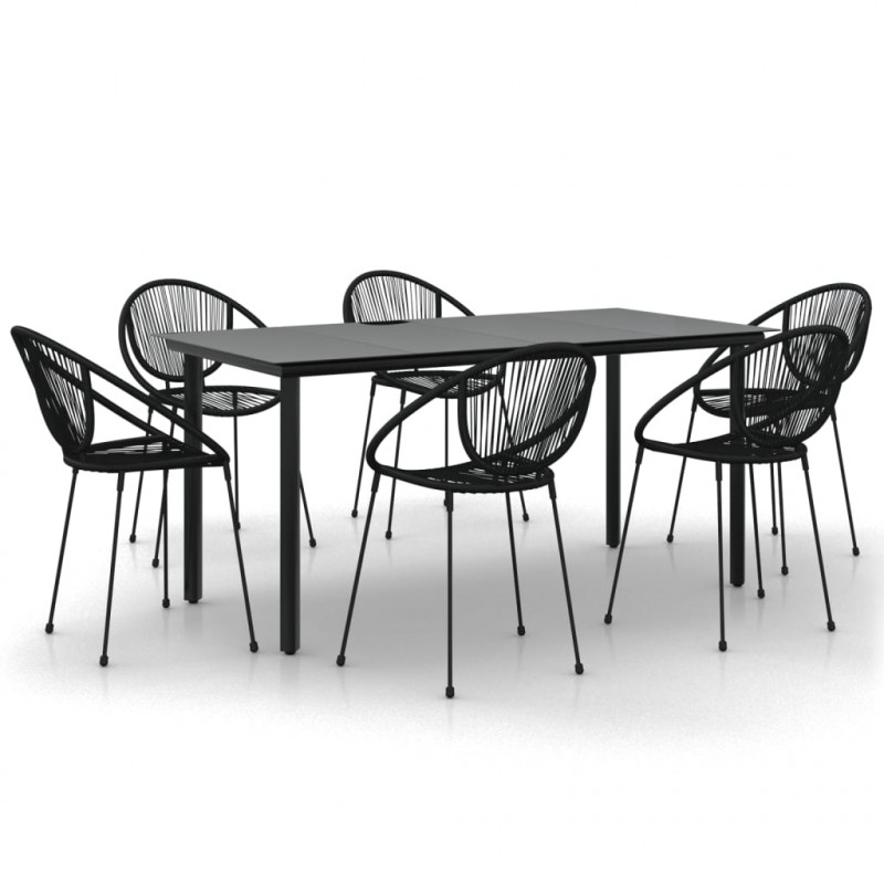 7-częściowy zestaw mebli ogrodowych, czarny, rattan PVC