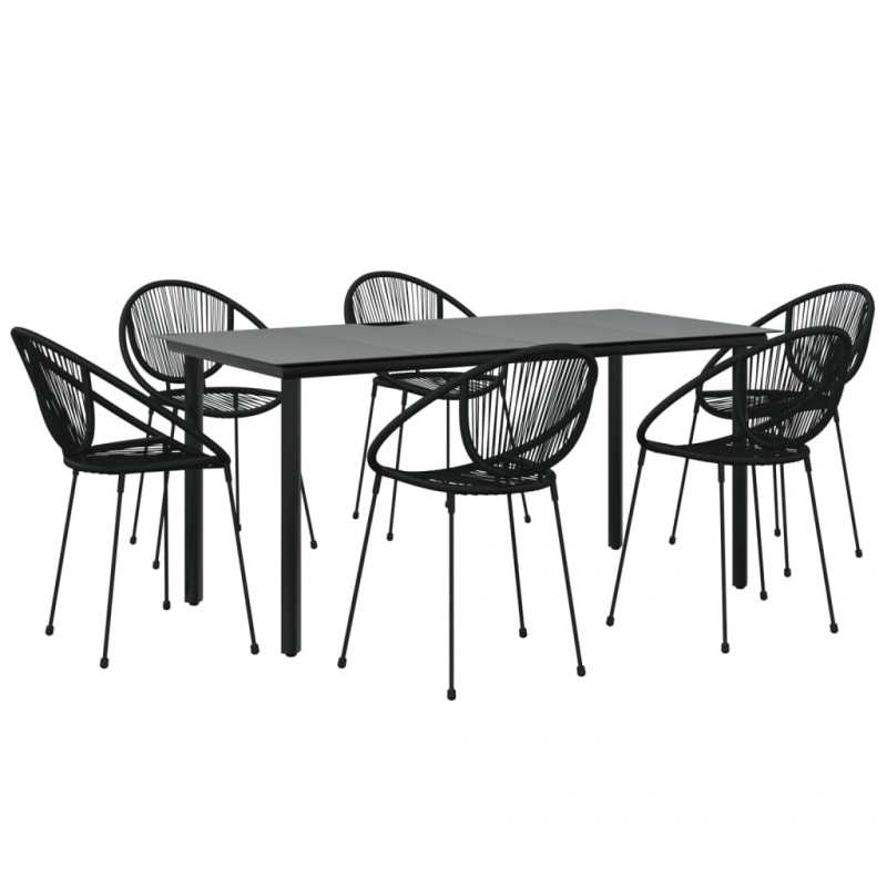 7-częściowy zestaw mebli ogrodowych, czarny, rattan PVC