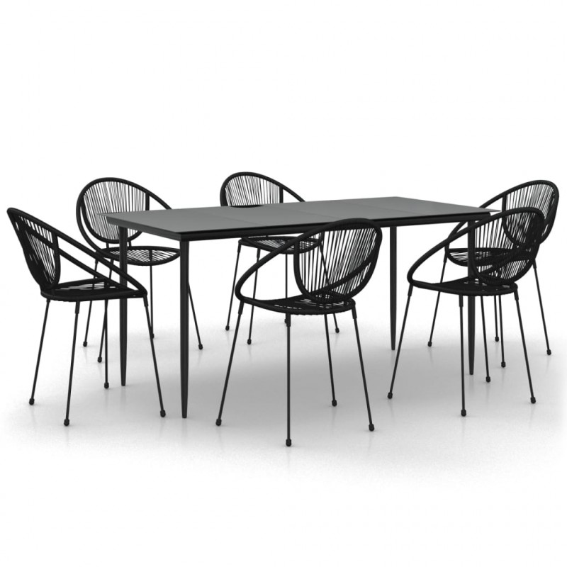 7-częściowy zestaw mebli ogrodowych, czarny, rattan PVC