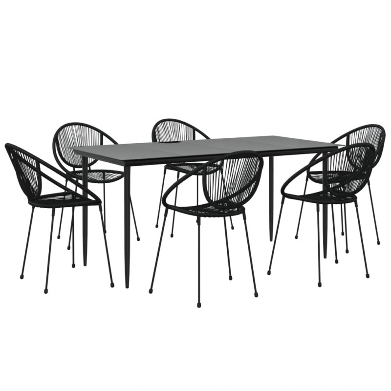 7-częściowy zestaw mebli ogrodowych, czarny, rattan PVC