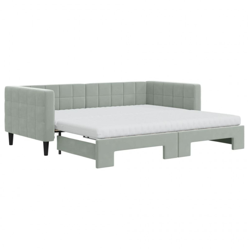 Sofa rozsuwana z materacami, jasnoszara, 90x190 cm, aksamit