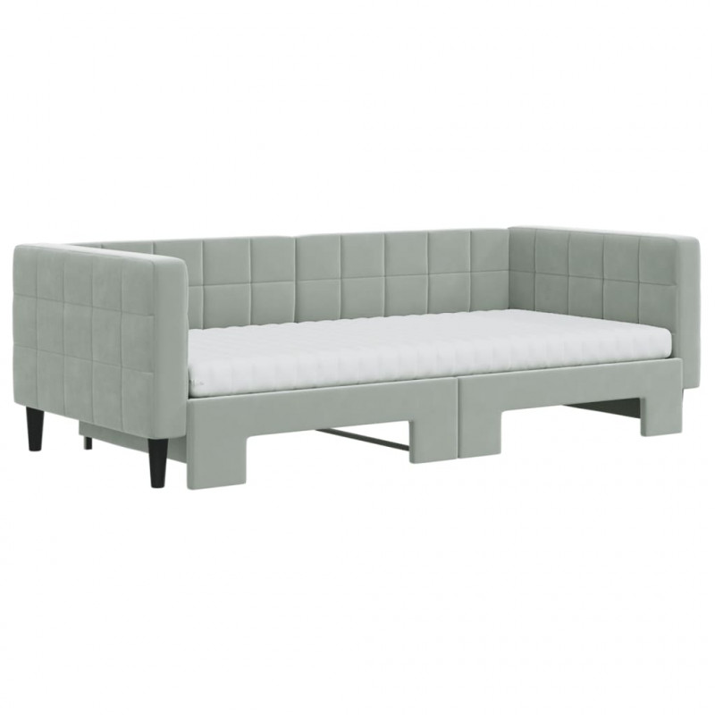 Sofa rozsuwana z materacami, jasnoszara, 90x190 cm, aksamit