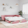 Sofa rozsuwana z szufladami, różowa, 100x200 cm, aksamit