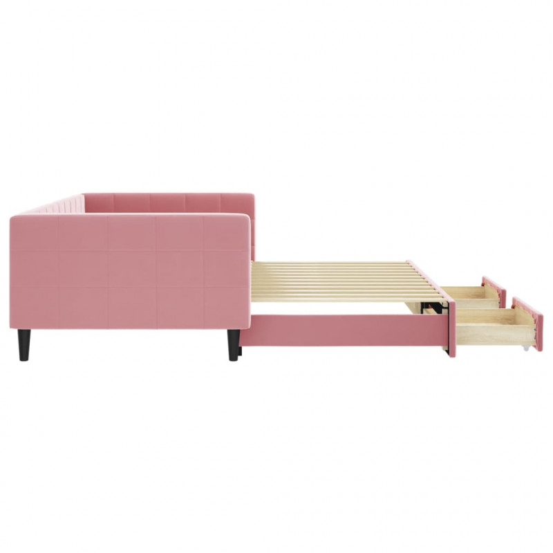 Sofa rozsuwana z szufladami, różowa, 100x200 cm, aksamit
