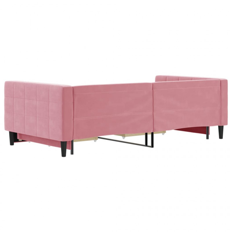Sofa rozsuwana z szufladami, różowa, 100x200 cm, aksamit