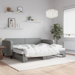 Sofa rozsuwana z materacami, jasnoszara, 90x190 cm, tkanina