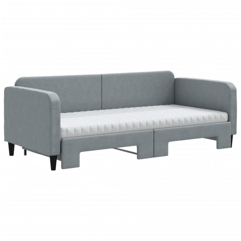 Sofa rozsuwana z materacami, jasnoszara, 90x190 cm, tkanina
